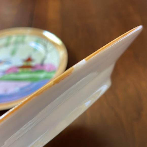 VTG set of 2 lusterware porcelain Japan plates pagoda birds scene - Picture 5 of 10